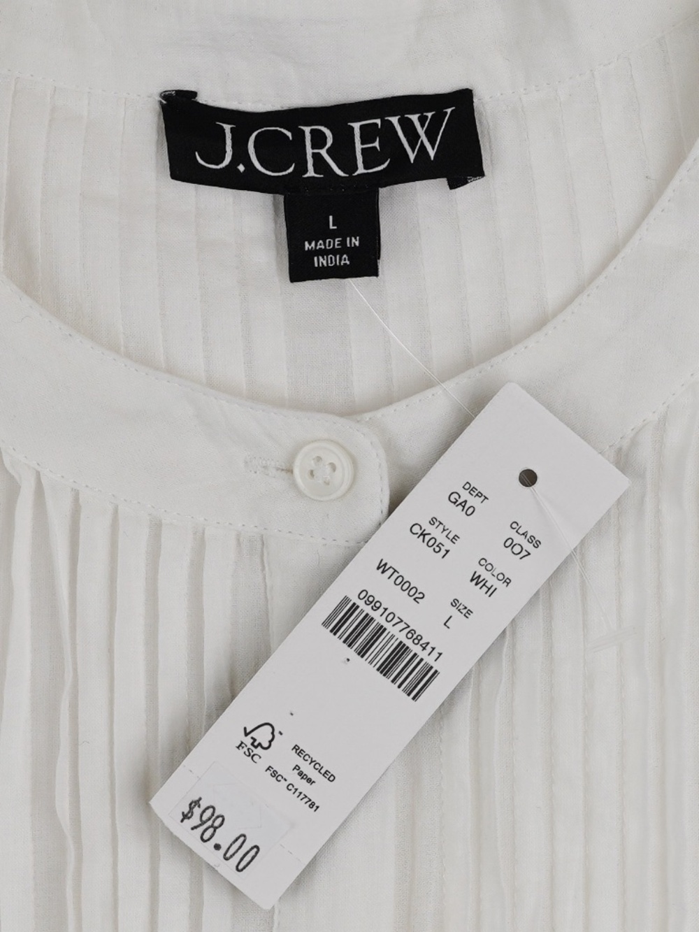 New J.CREW Size L Lace-Trim Pintuck Top in Cotton Voile White $98 CK051 - Picture 5 of 5